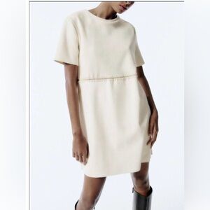 Zara faux suede/leather  Cream Short Sleeve Dress